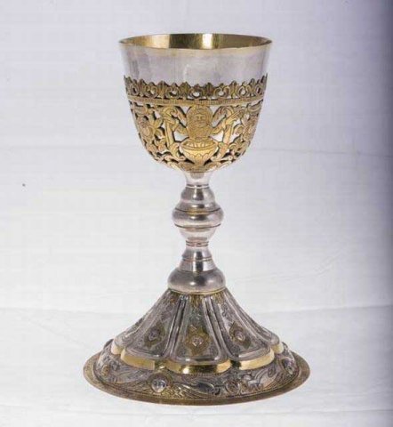 No 3: Αργυρό Άγιο Ποτήριο με τοπικές επιχρυσώσεις, Ι. Ναού Αγίου Ιωάννου του Θεολόγου Κακουνά, 1841. ----- Silver-gilded chalice from the Church of St John the Theologian Kakounas, 1841. 