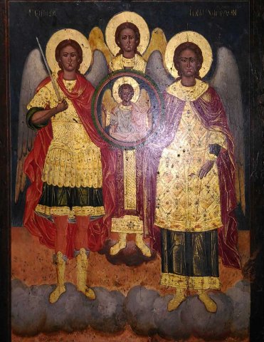Η Σύναξη των Αρχαγγέλων, ζωγράφου Πανταζή. 19ος αι.    ----    Synaxis  of the Archangels, painted by Pantazis, 19th c.